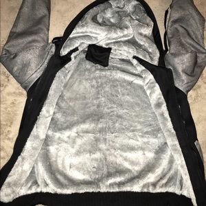 Black and Grey hoodie. Grey faux fur interior.